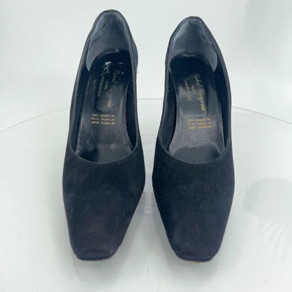 Robert Clergerie France Women's Pump Size 7 Square Toe Heel Black Suede Shoe - Picture 4 of 16